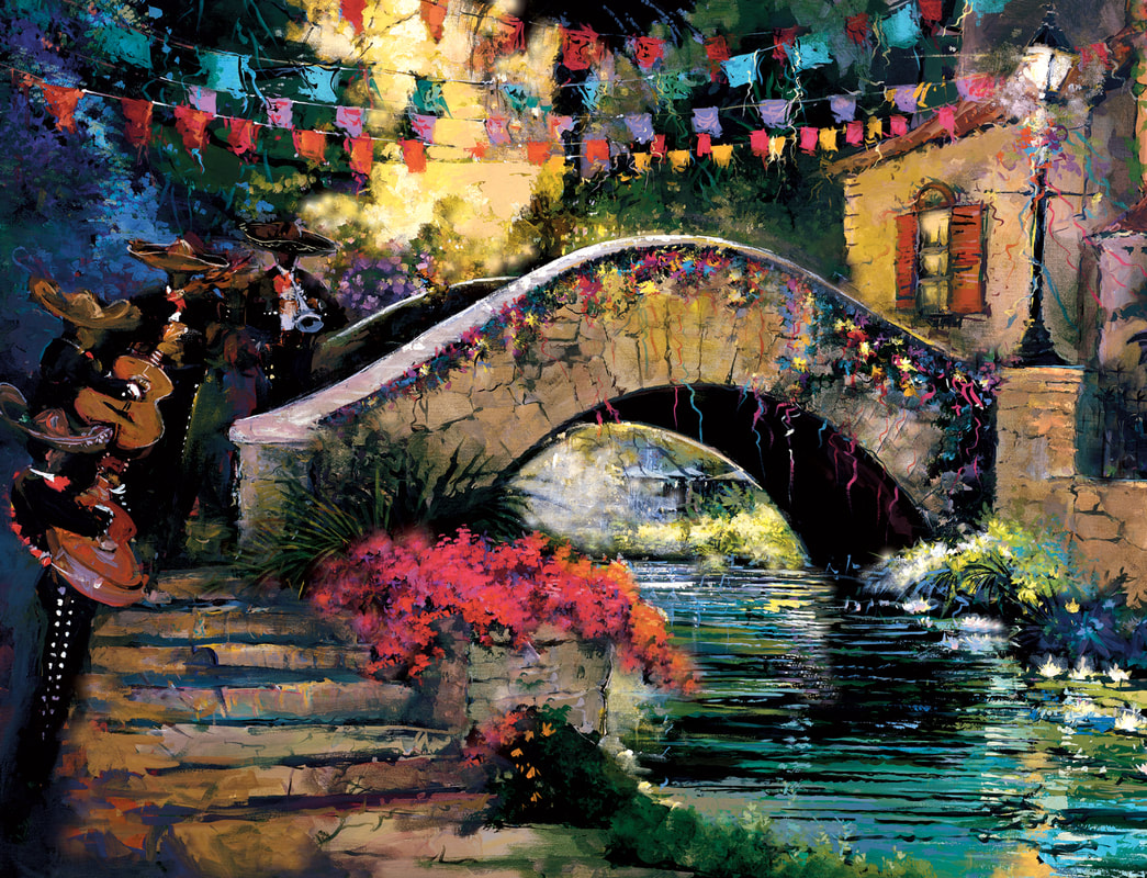 San Antonio, Fiesta, Paintings of San Antonio, Texas Paintings, Thom Ricks, River Walk, River Walk Paintings